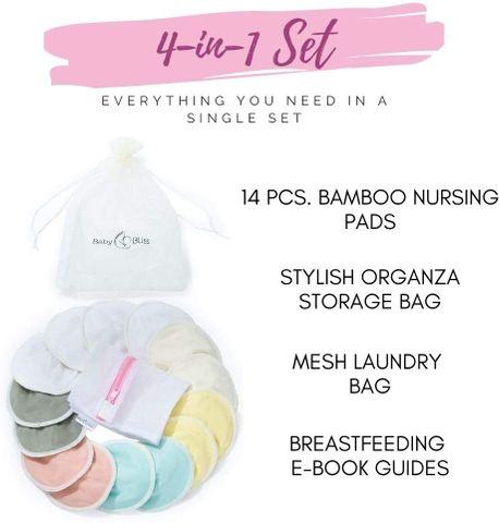 Miếng lót thấm sữa bằng vải BaBybliss - Organic Bamboo Nursing Pads 14 chiếc/3 kích cỡ