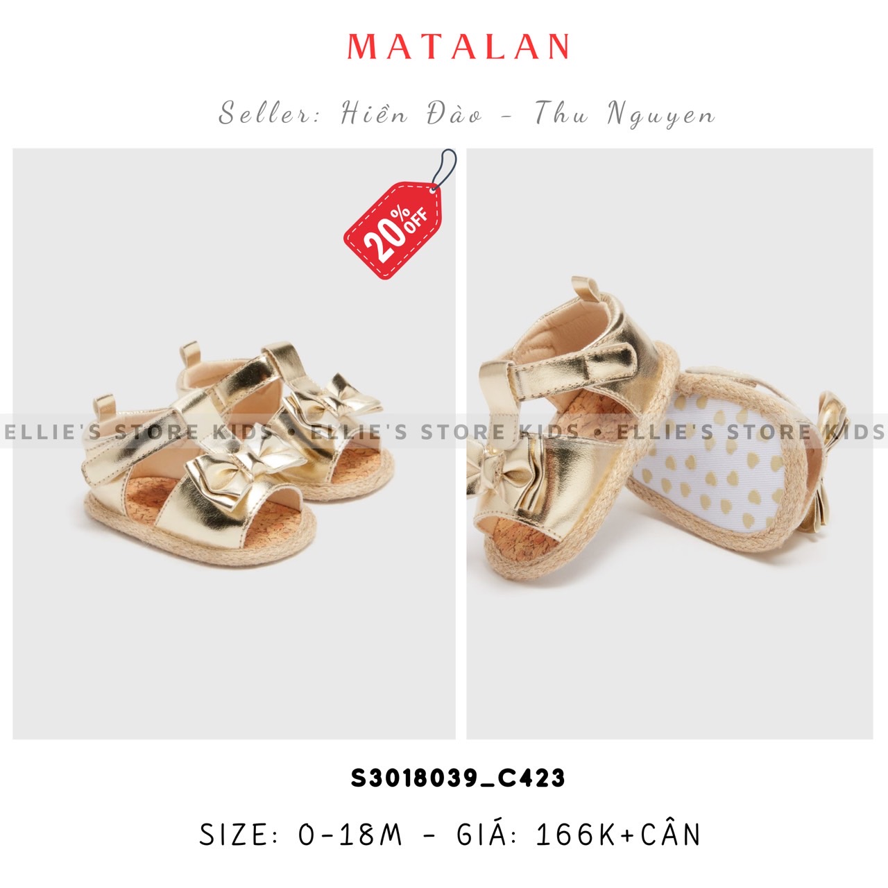 Giày baby MATALAN nơ vàng