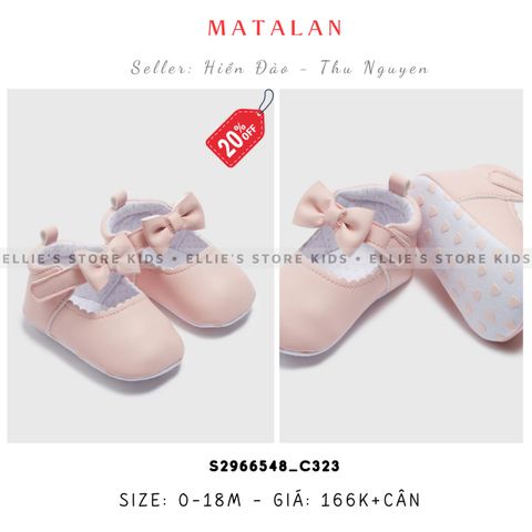 Giày baby MATALAN bít mũi nơ hồng