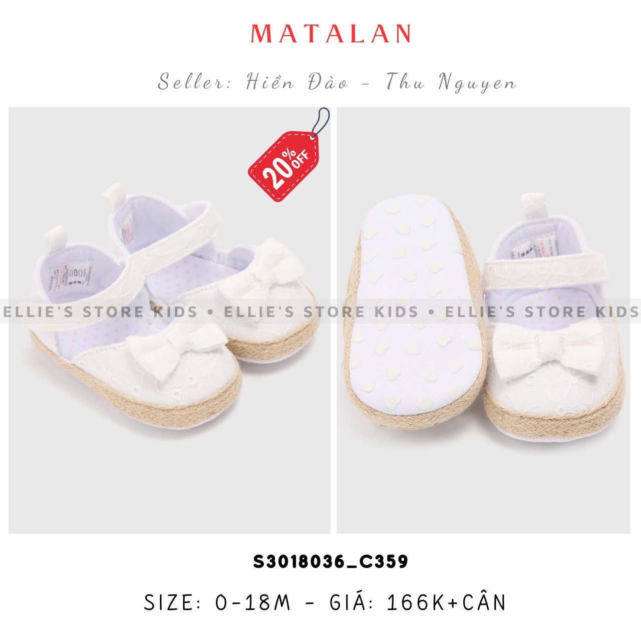 Giày baby MATALAN nơ trắng ren
