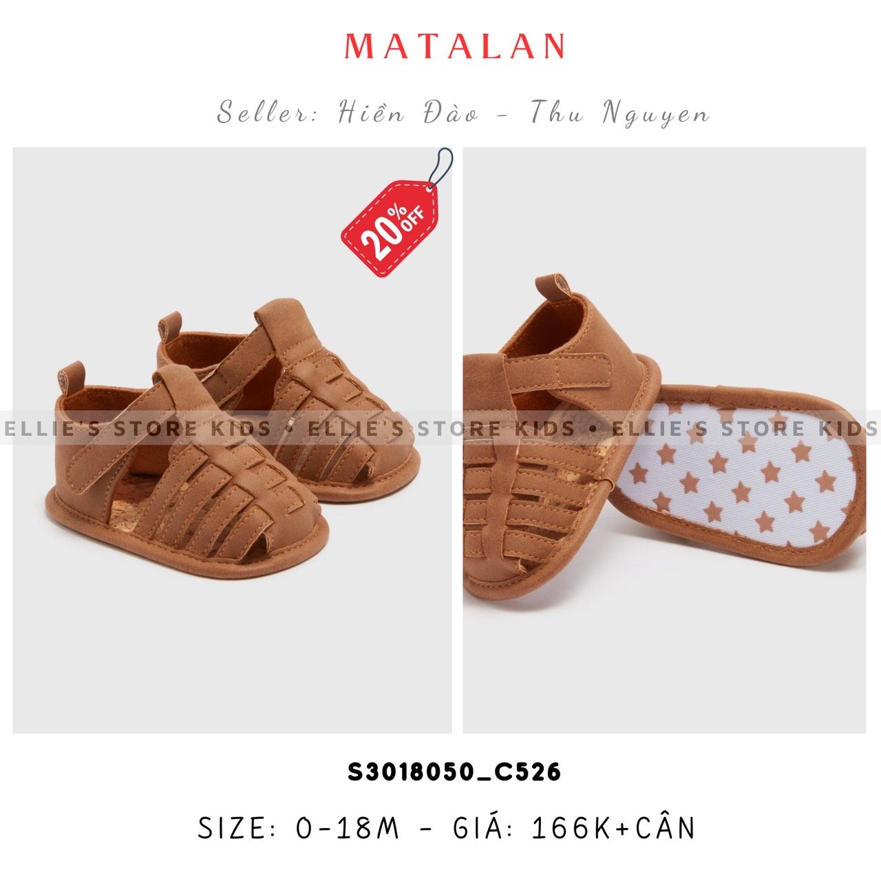 Giày baby MATALAN dây đan nâu