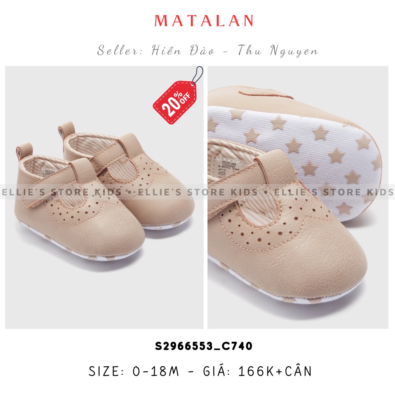 Giày baby MATALAN bít mũi hồng
