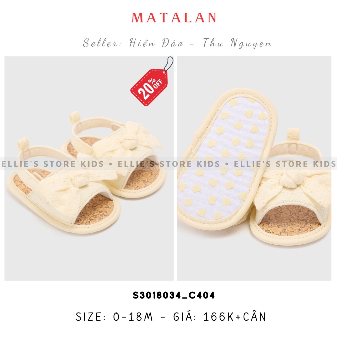 Giày baby MATALAN nơ vàng phối ren