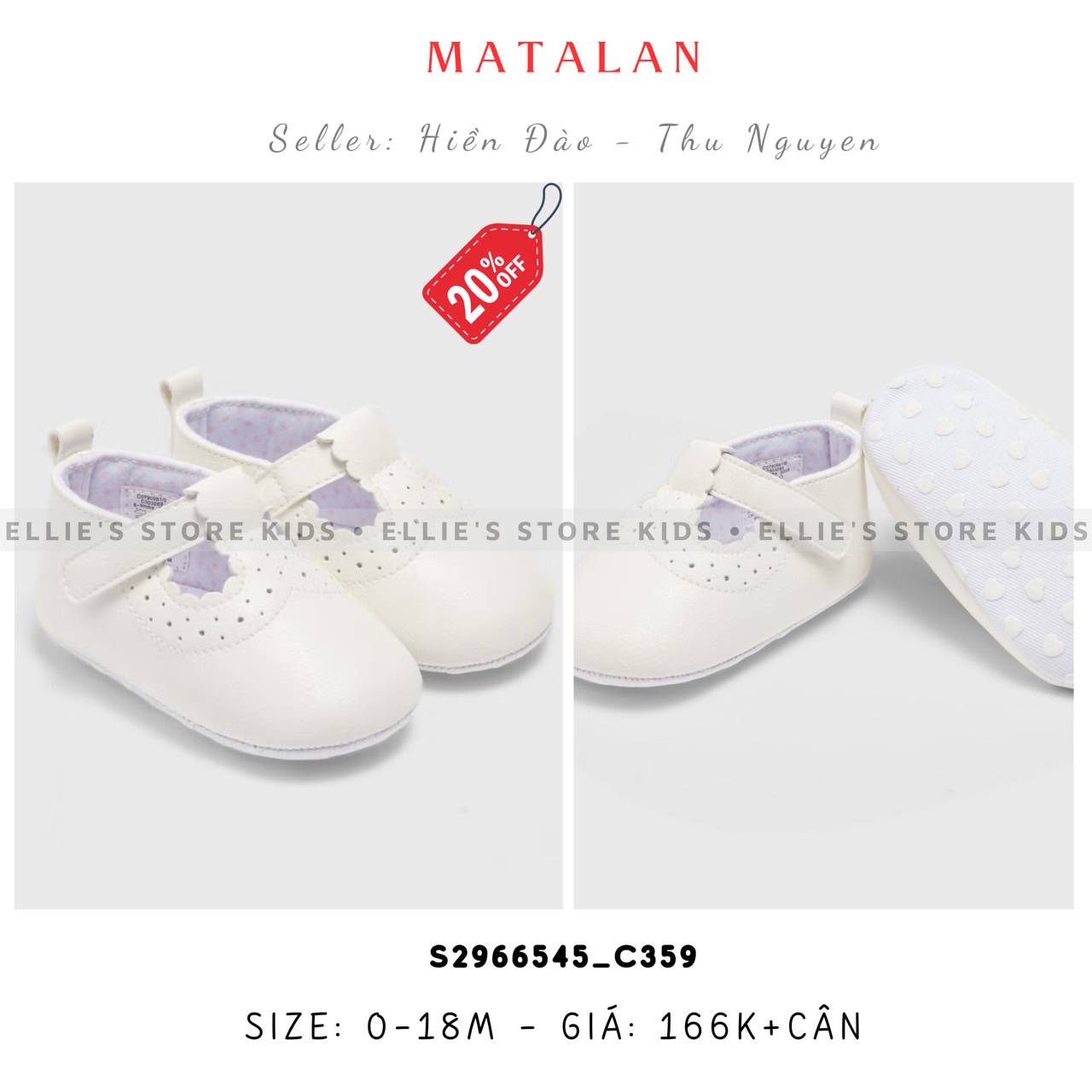 Giày baby MATALAN bít mũi trắng