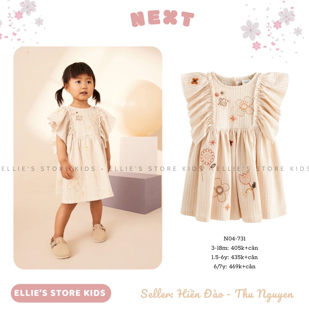 Váy NEXT tay cánh tiên phối hoạ tiết thêu nổi N04-731