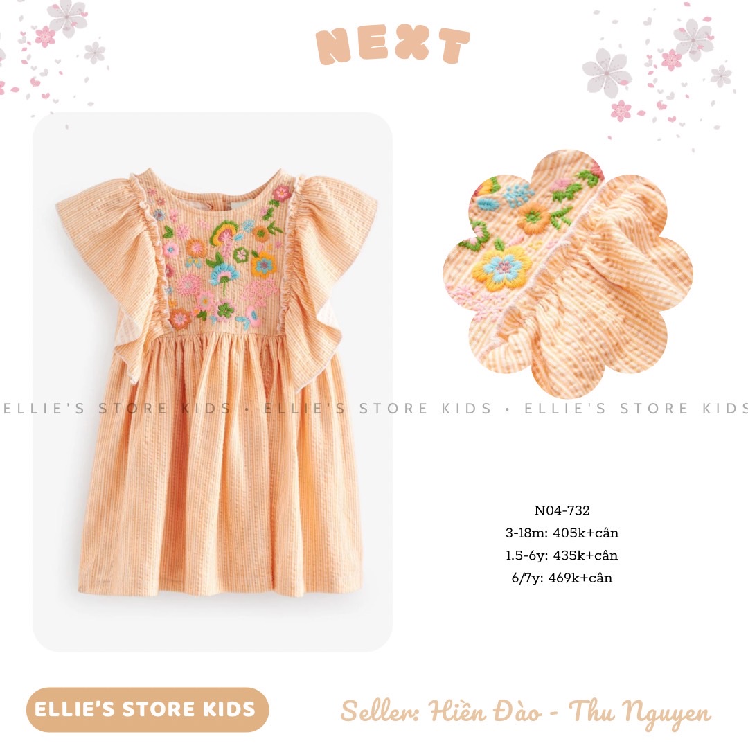 Váy NEXT tay cánh tiên phối hoạ tiết thêu nổi N04-732