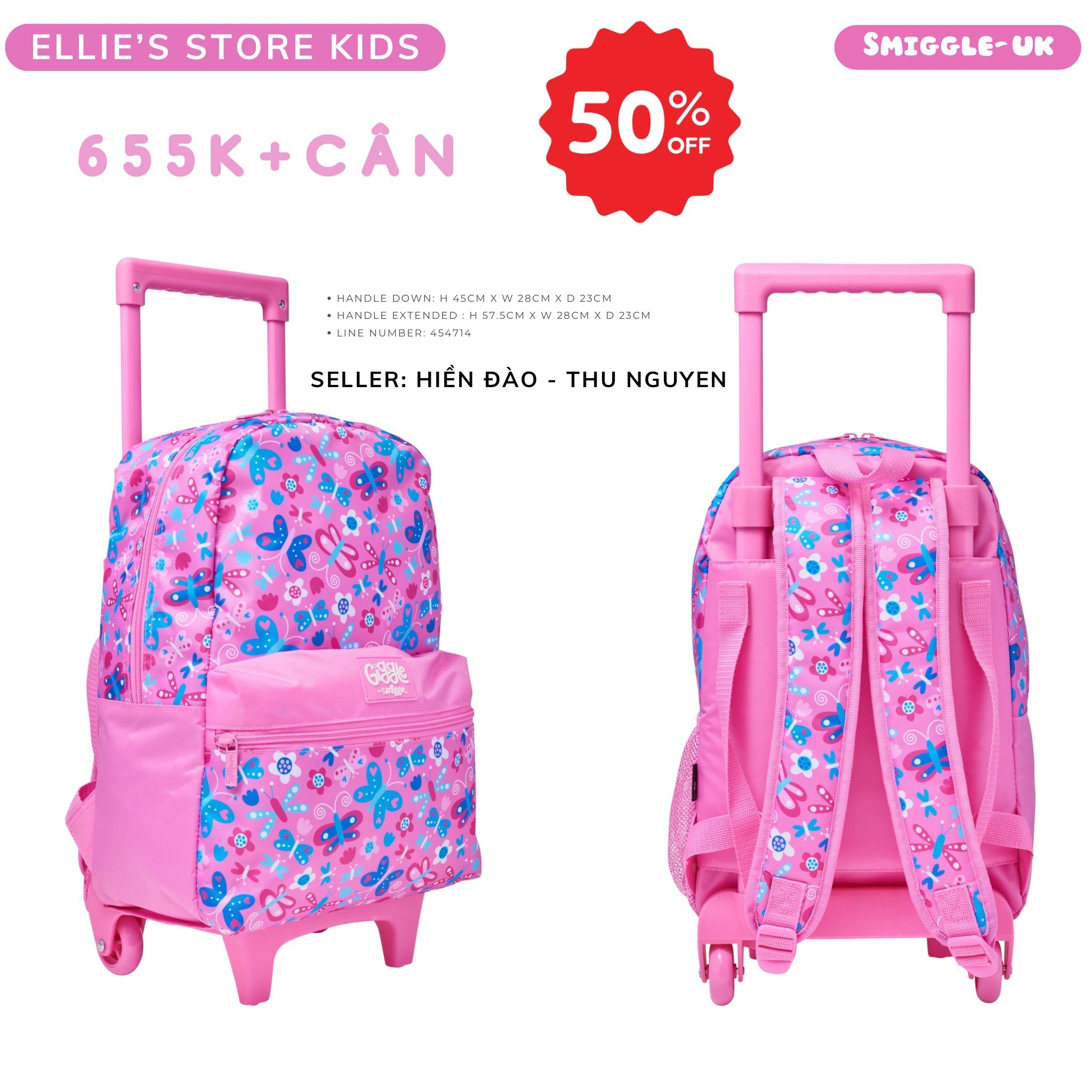 Vali kéo hồng SMIGGLE cho bé tiểu học