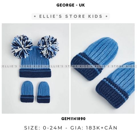 Set mũ len xanh kèm bao tay baby GEORGE