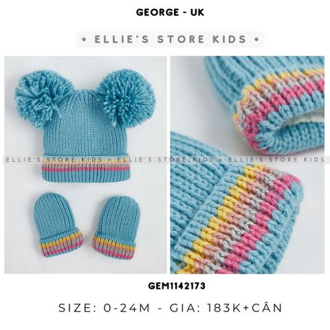 Set mũ len xanh kèm bao tay baby GEORGE