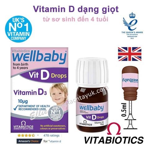 Vitabiotics Wellbaby Vit D Drops - Vitamin D dạng giọt Vib003 30ml