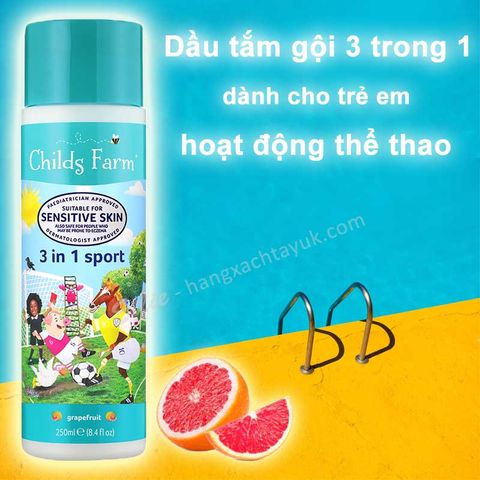 Childs Farm 3 in 1 Sport, grapefruit - Dầu tắm gội 3 trong 1 Childs Farm hương bưởi CF017  250ml