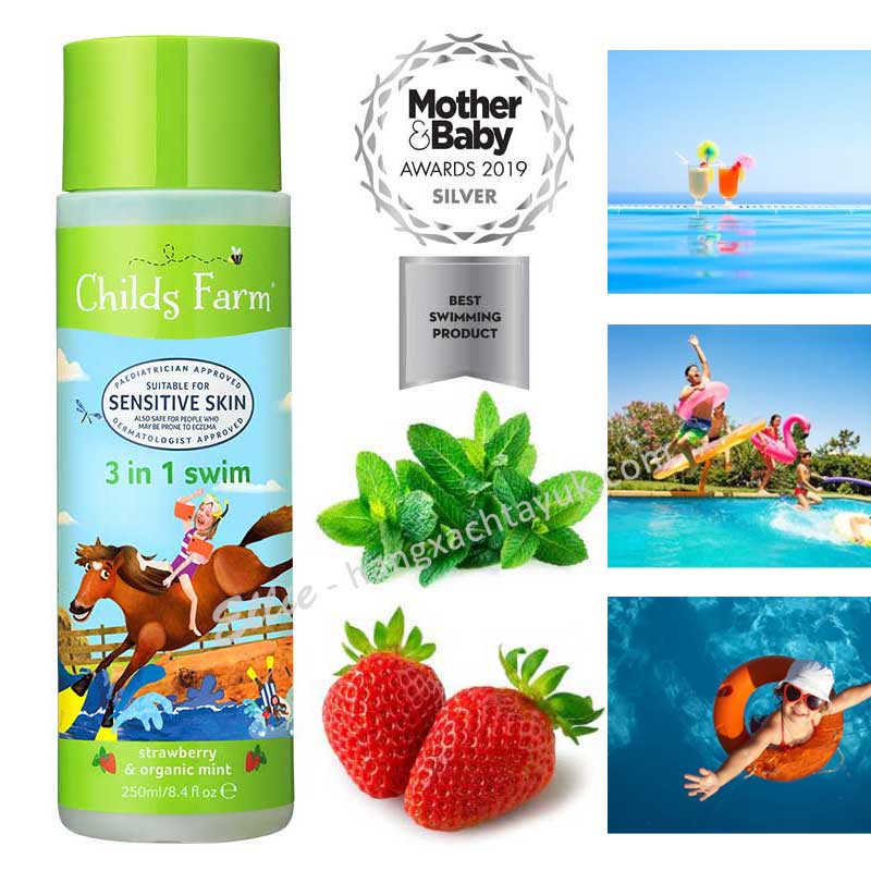 Childs Farm 3 in 1 Swim, strawberry & organic mint - Dầu tắm gội 3 trong 1 hương dâu & bạc hà CF020 Childs Farm