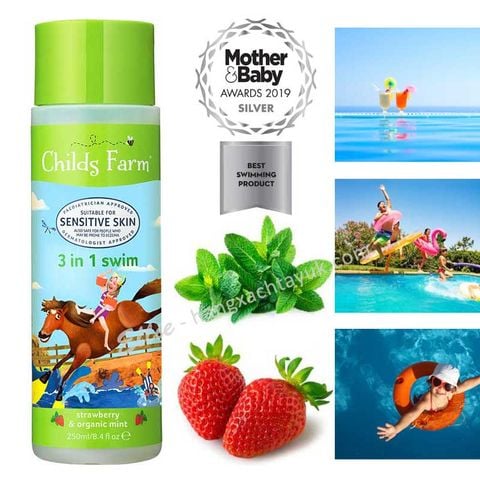 Childs Farm 3 in 1 Swim, strawberry & organic mint - Dầu tắm gội 3 trong 1 hương dâu & bạc hà CF020 Childs Farm