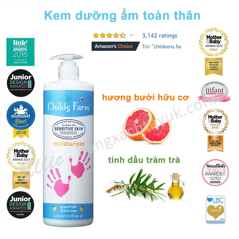 Childs Farm Moisturiser Grapefruit and Organic Tea Tree - Kem dưỡng da toàn thân CF235  250ml