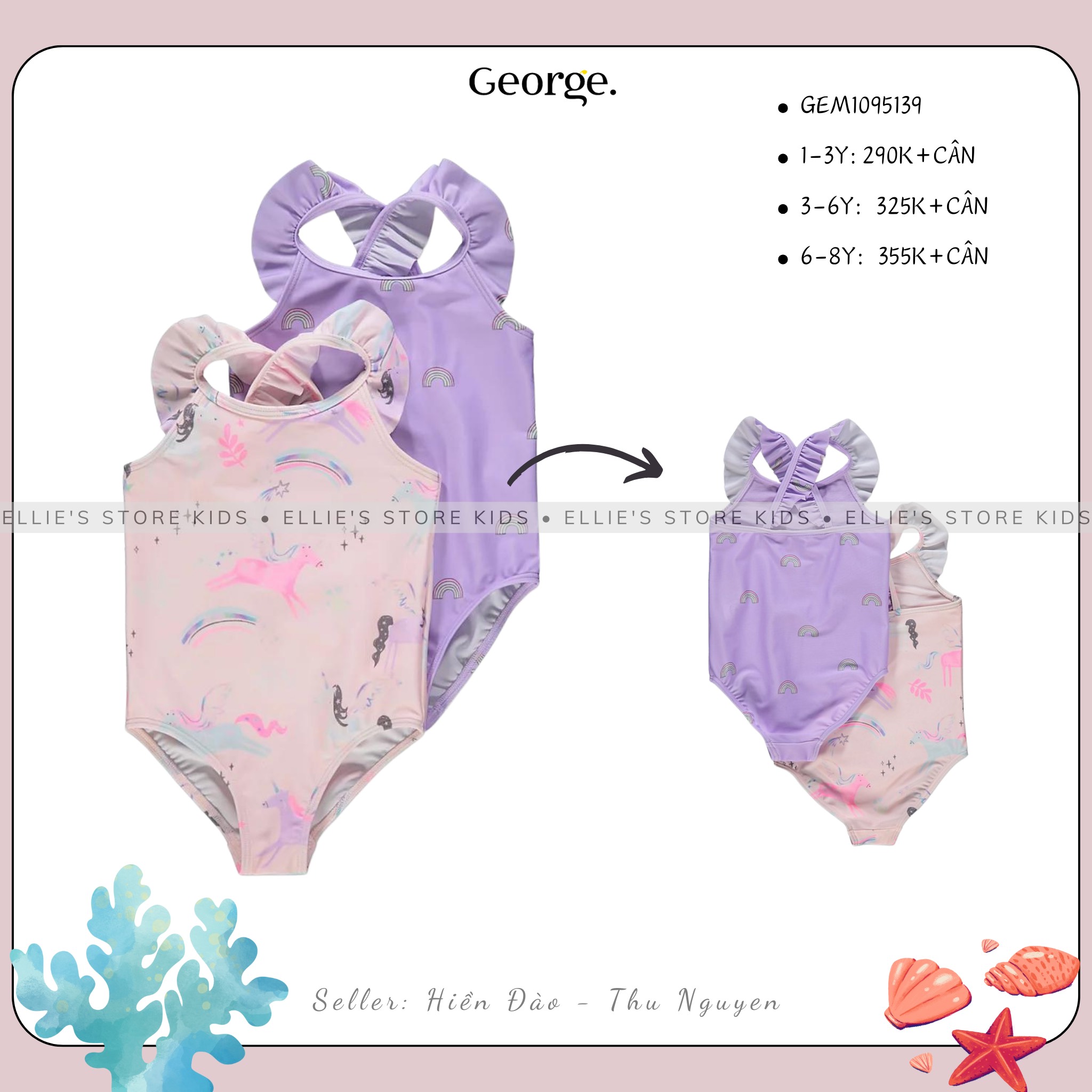 Set 2 bộ đồ bơi liền mảnh cho bé gái GEORGE