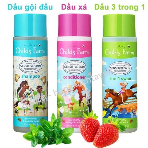 Childs Farm Shampoo Strawberry & Organic Mint - Dầu gội đầu dâu tây & bạc hà Childs Farm CF100  250ml