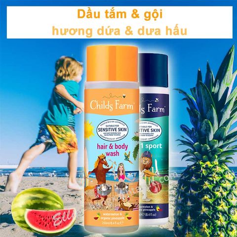 Childs Farm Hair & Body wash, watermelon & organic pineapple - Dầu tắm gội hương dưa hấu & dứa (thơm, khóm) CF022  250ml