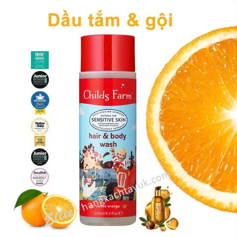 Childs Farm Hair & Body wash, sweet orange - Dầu tắm & gội hương cam với dầu argan Childs Farm CF023  250ml