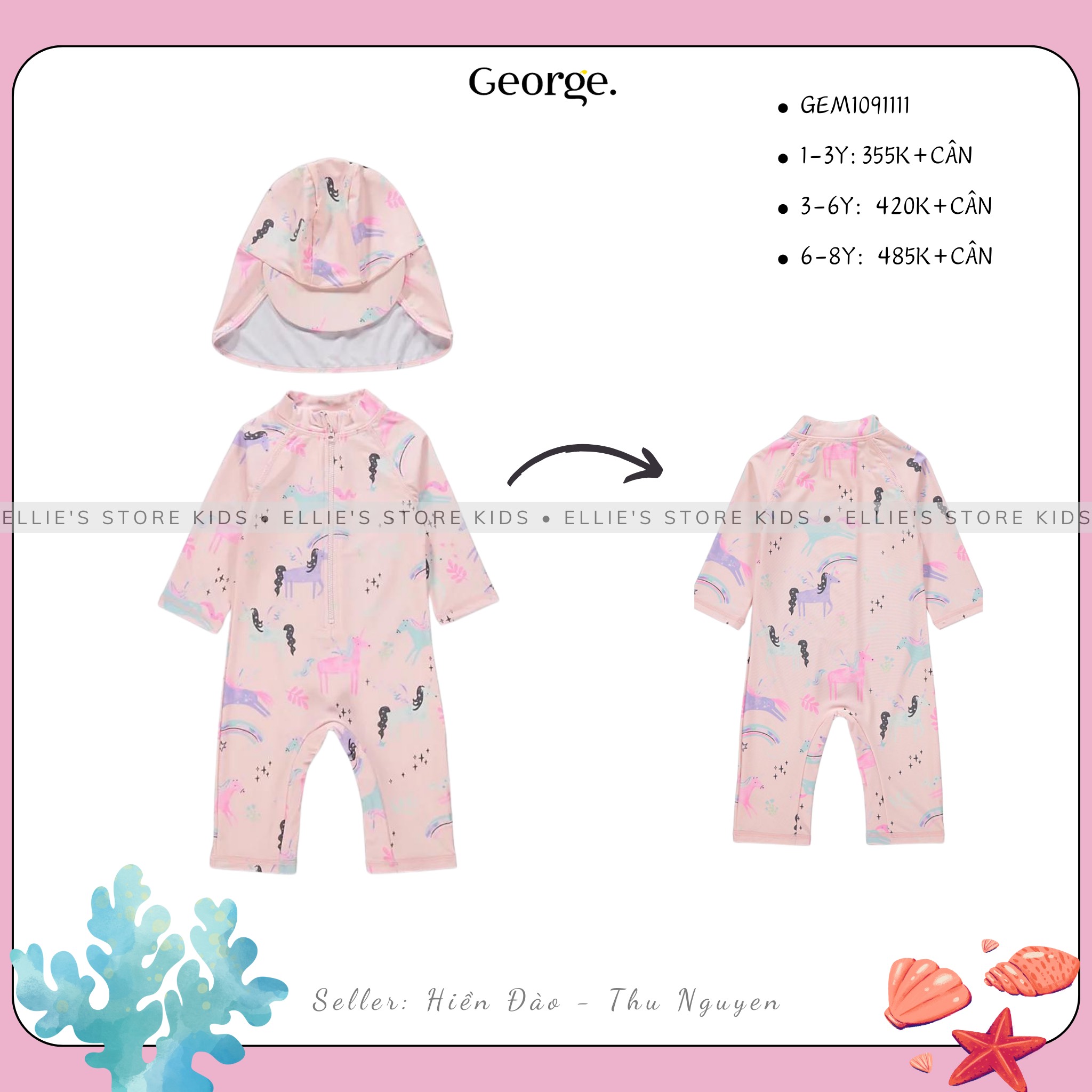 Set đồ bơi liền mảnh kèm mũ unicorn GEORGE