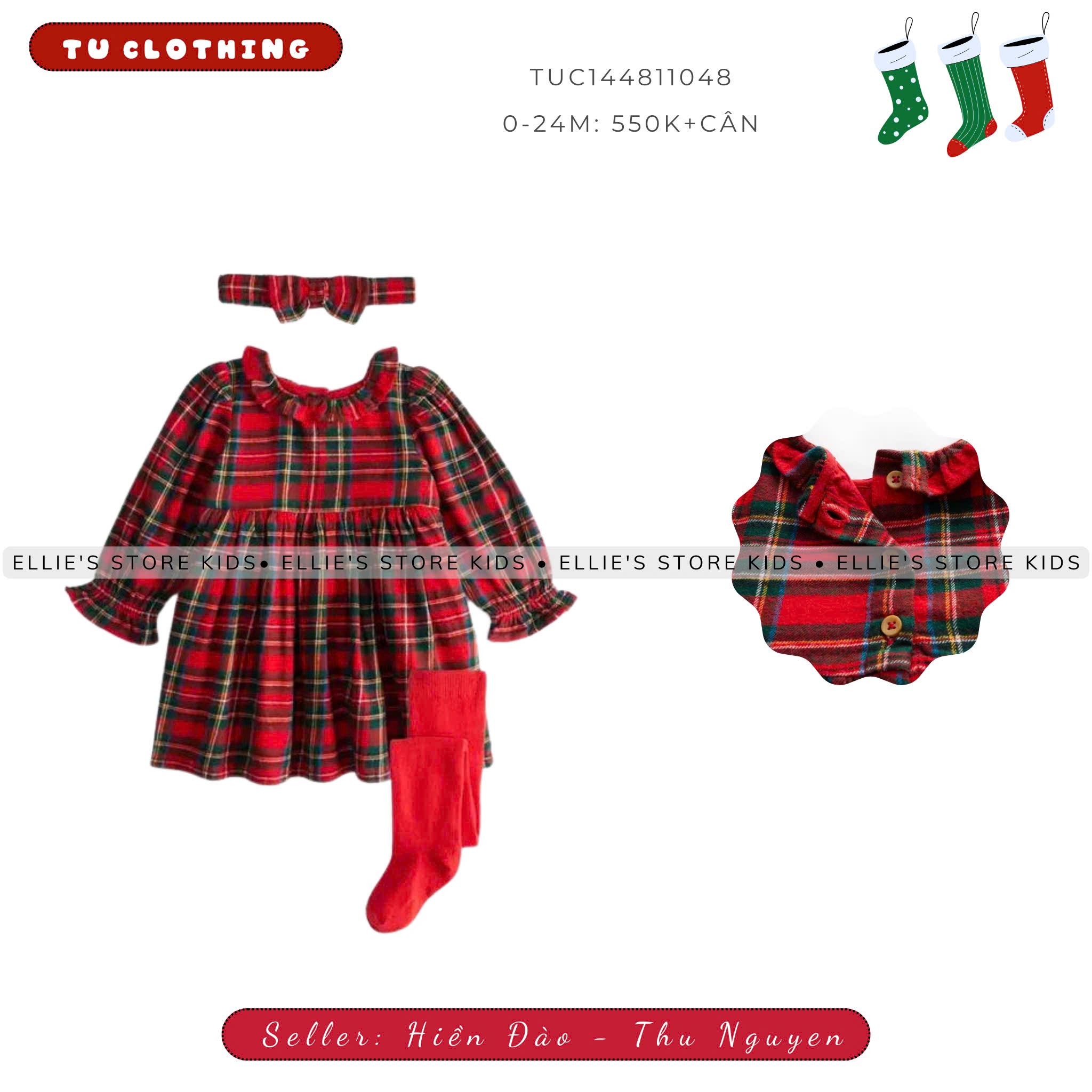 Set váy kẻ đỏ kèm nơ Tu Clothing