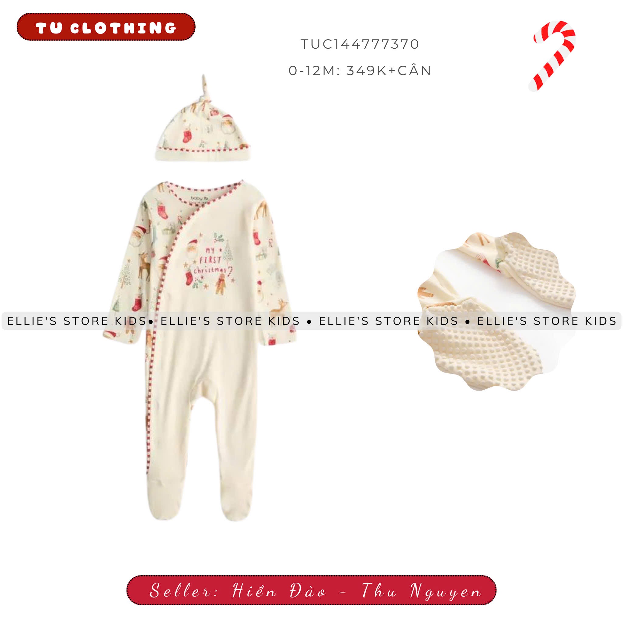 Set sleepsuit hoạ tiết Giáng sinh kèm mũ Tu Clothing
