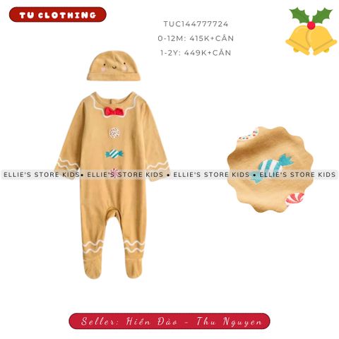 Set sleepsuit kèm mũ hoạ tiết bánh qui Tu Clothing