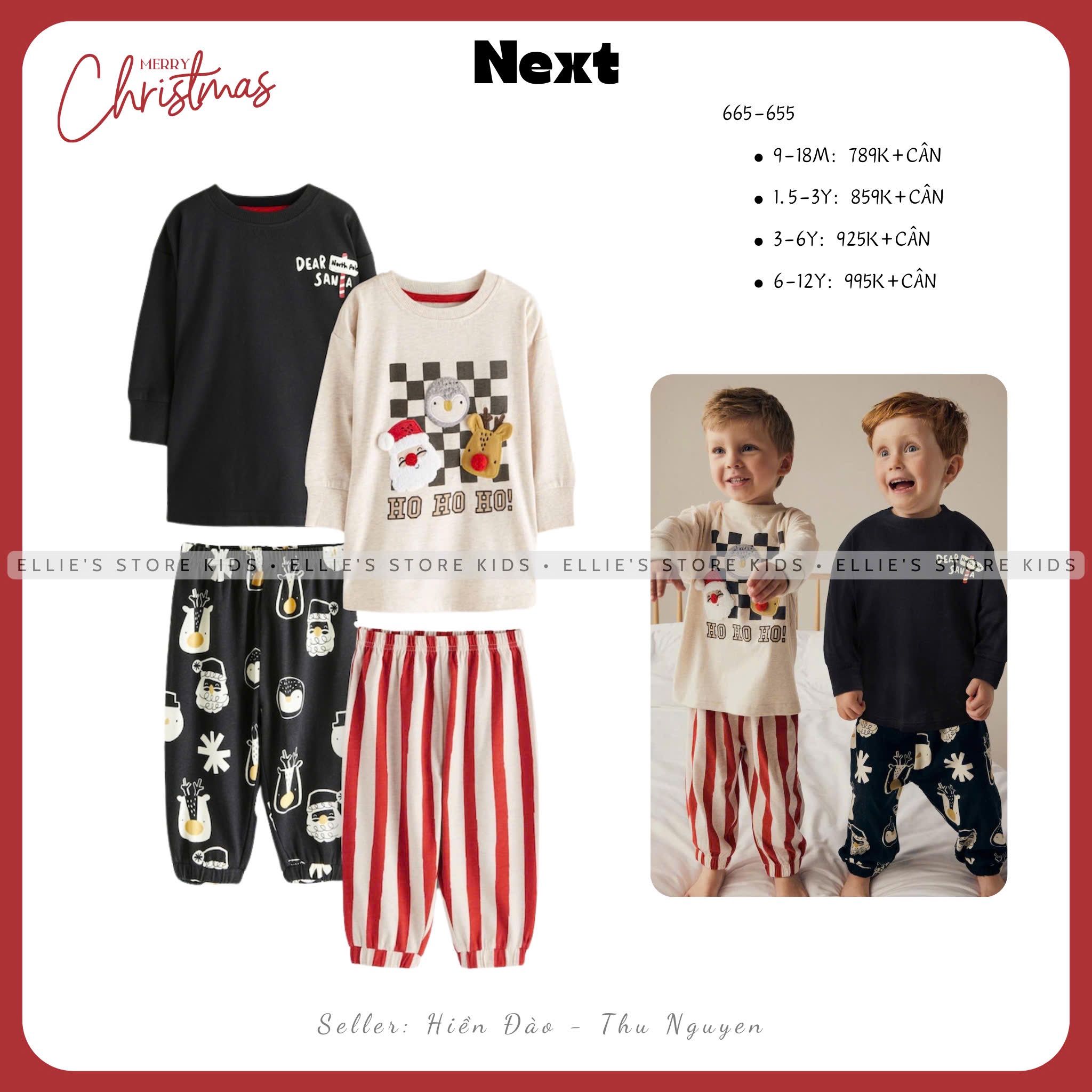 Set 2 bộ pyjamas NEXT hoạ tiết Giáng Sinh 665655
