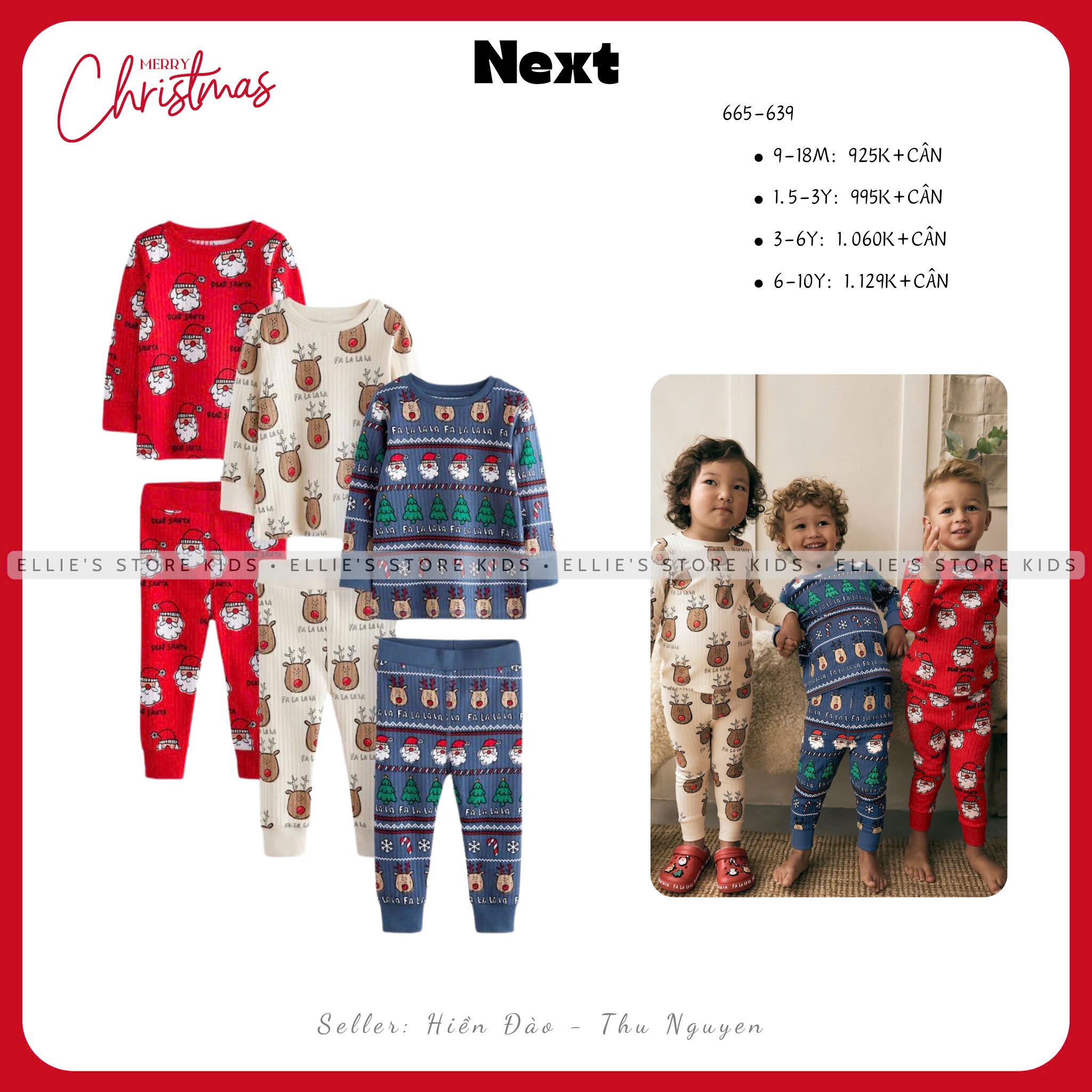 Set 3 bộ pyjamas NEXT hoạ tiết Giáng Sinh 665639