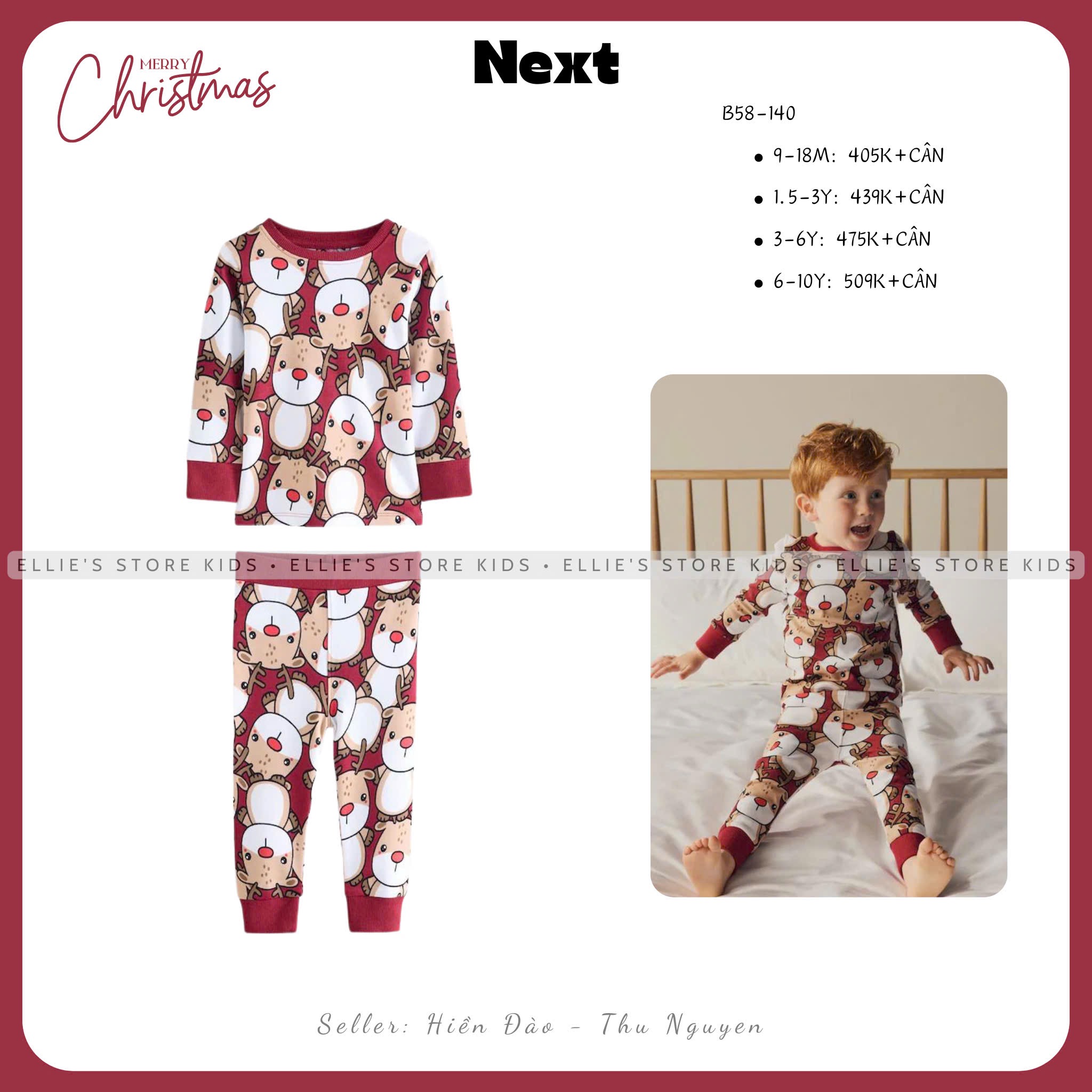 Set pyjamas nỉ lông mềm NEXT hoạ tiết tuần lộc B58140