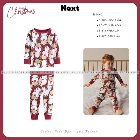 Set pyjamas nỉ lông mềm NEXT hoạ tiết tuần lộc B58140