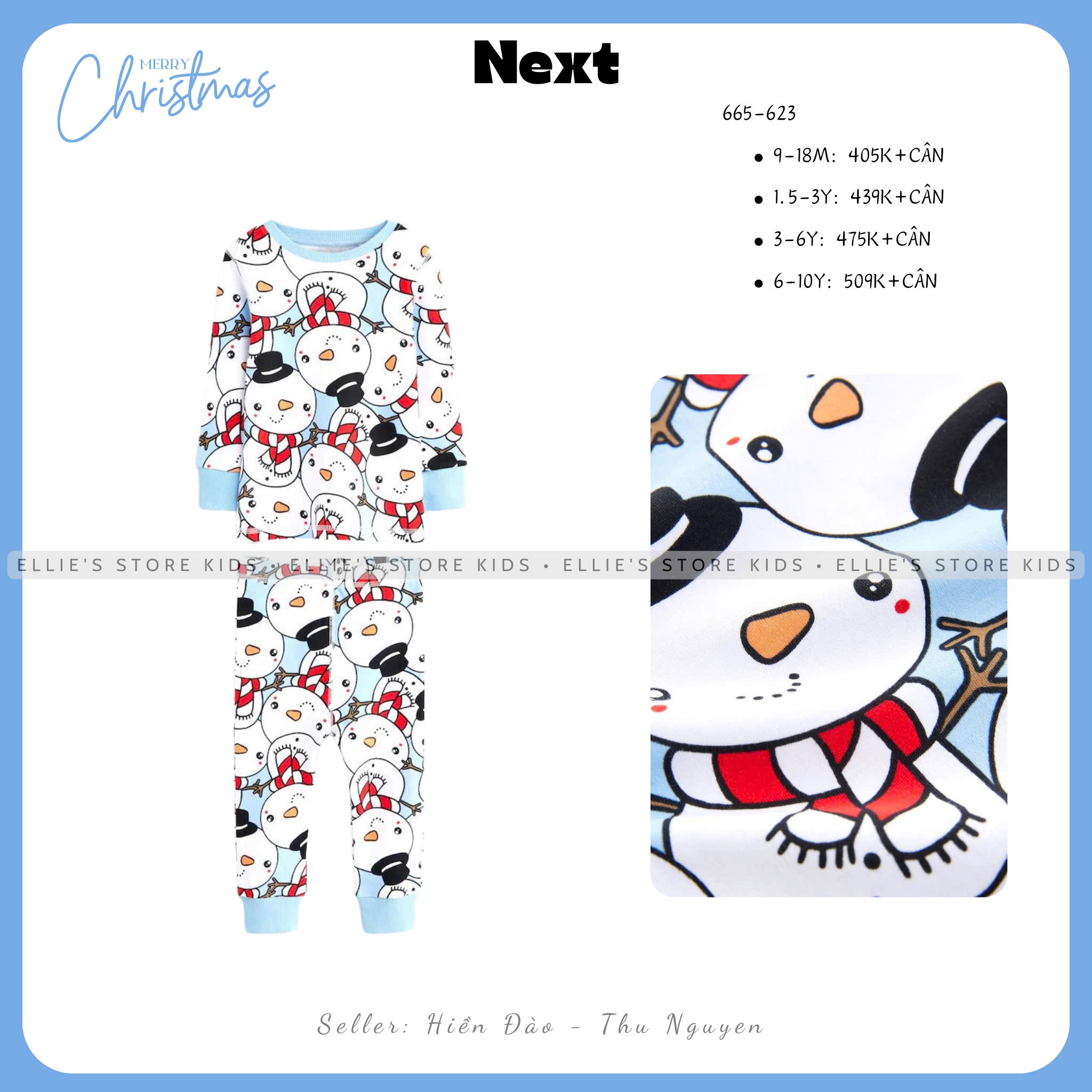 Set pyjamas nỉ lông mềm NEXT hoạ tiết người tuyết 665623