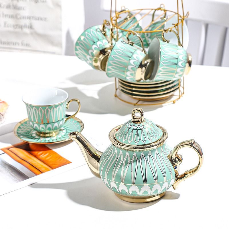 TEA SET XANH BLUE, NGỌC LỤC BẢO VÀ HỒNG MARBLE
