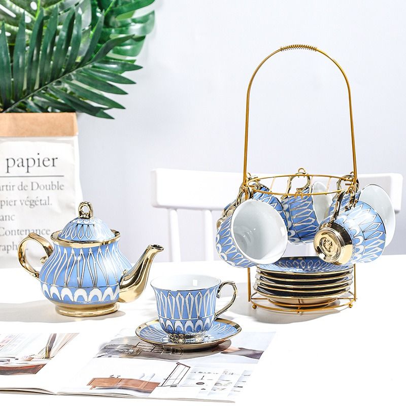 TEA SET XANH BLUE, NGỌC LỤC BẢO VÀ HỒNG MARBLE