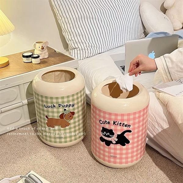  Thùng rác thú kẻ caro 12L 