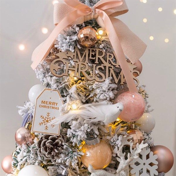  Cây thông giáng sinh phủ tuyết tone hồng 45cm 