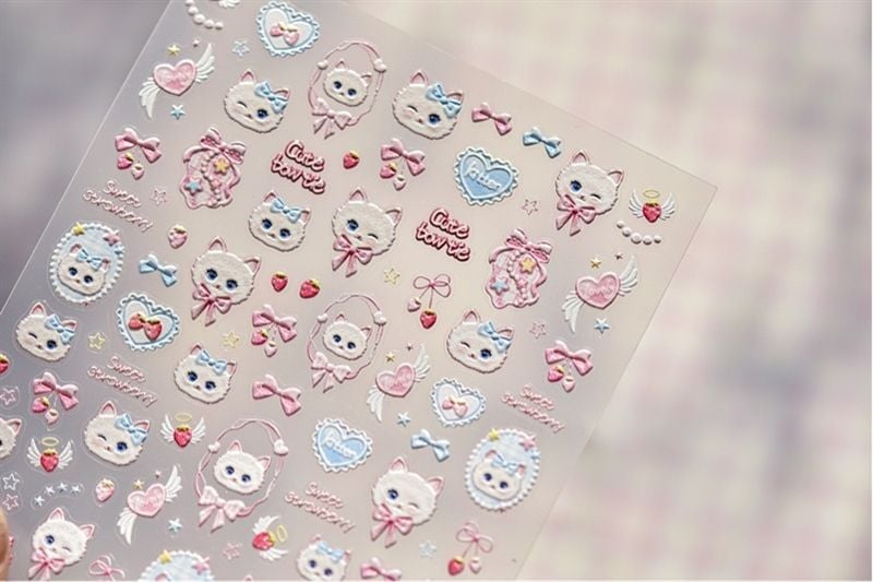  Sticker dán móng Tomoni mèo nơ 