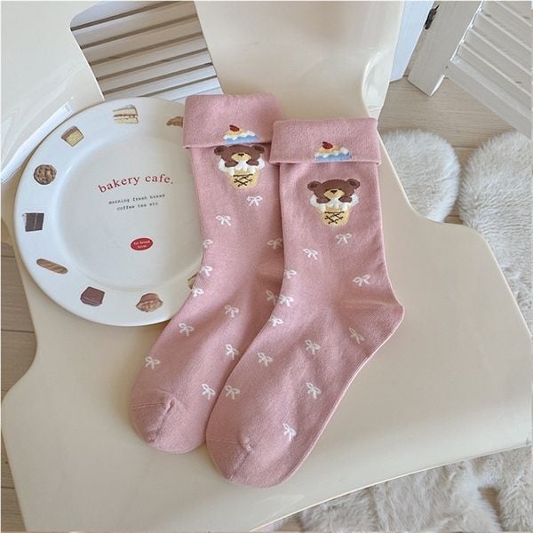  Tất cao cổ gập mép thú dễ thương 