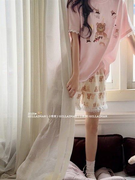  Bộ ngủ Gill Aimar Teddy nơ quần viền ren 