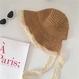  Mũ cói mềm viền ren vành rộng 