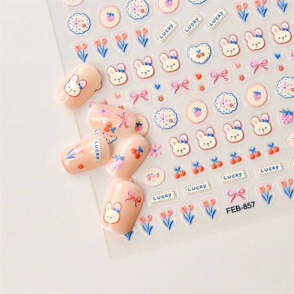  Sticker dán móng thỏ nơ cherry 857 