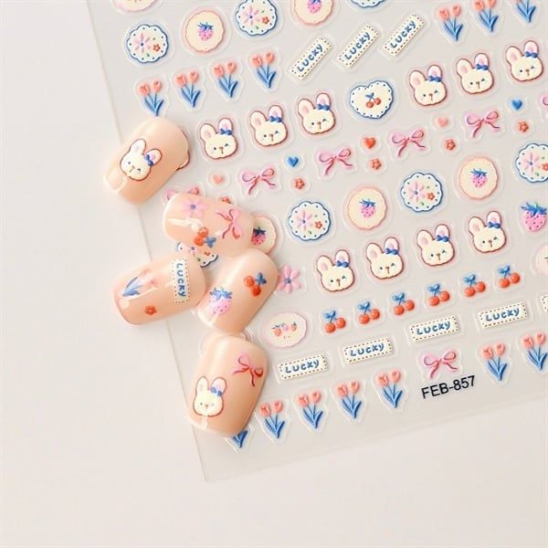  Sticker dán móng thỏ nơ cherry 857 