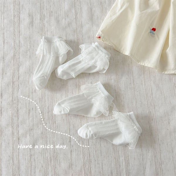  Tất Kid nhún ren gân dọc 