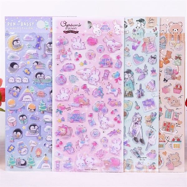  Sticker ánh nhũ nổi thú dễ thương 