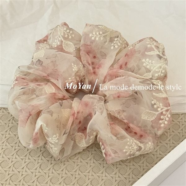  Scrunchies voan thêu hoa mix hoa chìm 