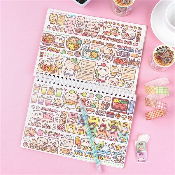  Set Washi tape gấu đồ ăn + kẻ caro 