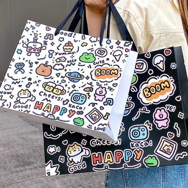  Túi quà chữ hình nhí đen trắng 