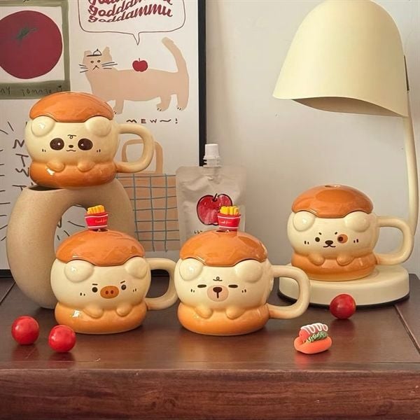  Cốc sứ thú hamburger 400ml 