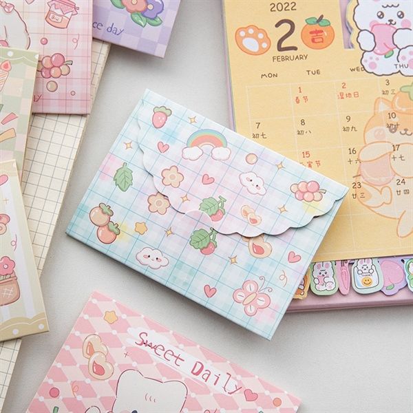  Thiệp gập bao thư thú dễ thương kẻ caro 
