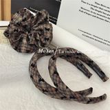  Dây buộc tóc scrunchies kẻ caro nơ nhí đen Moyan 