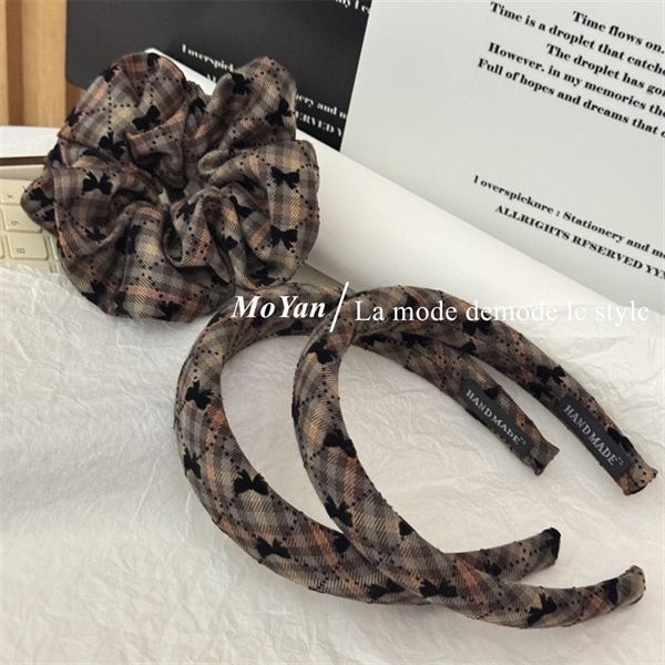  Dây buộc tóc scrunchies kẻ caro nơ nhí đen Moyan 
